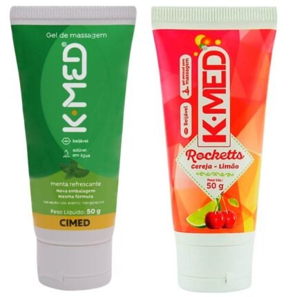 dois tubos de lubrificantes da marca kmed, sendo um de menta e outro e cereja com limão