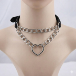 🖤 Coleira Choker Couro e Corrente Heart – Estilo e Submissão - Imagem 2