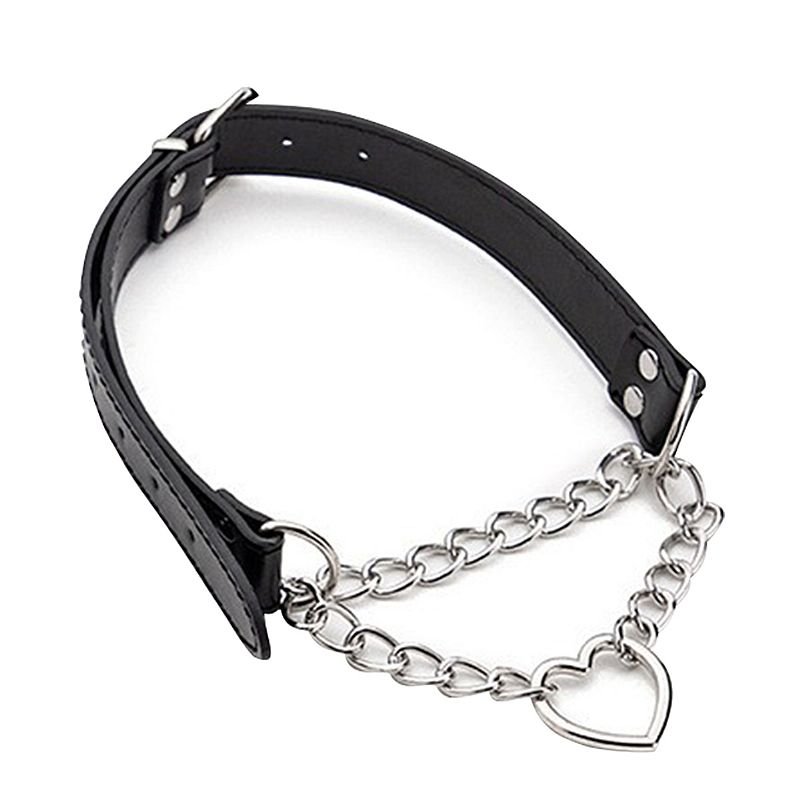 coleira em corrente com coração (1) 🖤 Coleira Choker Couro e Corrente Heart – Estilo e Submissão - Imagem 1