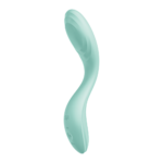 Visão em ângulo do vibrador Satisfyer Rrrolling Pleasure verde claro mostrando a ponta arredondada para o Ponto G