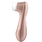 Visão lateral do estimulador Satisfyer Pro 2 mostrando sua curvatura ergonômica