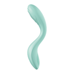 Visão lateral do vibrador de ponto G Satisfyer Rrrolling Pleasure verde destacando sua curvatura ergonômica