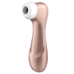 Perfil lateral do estimulador clitoriano Satisfyer Pro 2 destacando o bocal em silicone branco