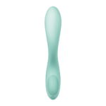 Visão traseira do vibrador Satisfyer Rrrolling Pleasure verde com foco na base de carregamento magnético
