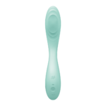 Detalhe frontal do painel de botões de controle do vibrador Satisfyer Rrrolling Pleasure verde