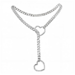 ⛓️ Coleira BDSM de Corrente Estilo Gravata com 2 Corações