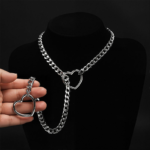 ⛓️ Coleira BDSM de Corrente Estilo Gravata com 2 Corações - Imagem 3