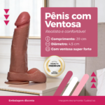Pênis 20x4,5cm com Escroto e Ventosa Marrom Realísta - Imagem 3