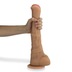 Pênis Gigante e Grosso Flexível com Escroto e Ventosa Garanhão 36 x 6,2cm Bege