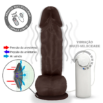 Pênis de Borracha Crono com Escroto, Vibrador e Ventosa 20x5cm - Marrom - Imagem 2