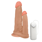Pênis Duplo para 2 Penetrações com Vibrador e Ventosa 15x3,5cm e 10x2,5cm Bege - Imagem 3