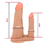 Pênis Duplo para 2 Penetrações com Vibrador e Ventosa 15x3,5cm e 10x2,5cm Bege - Imagem 2