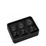 Forma de silicone preta fechada em formato plug anal destacando os orifícios superiores para preenchimento de água